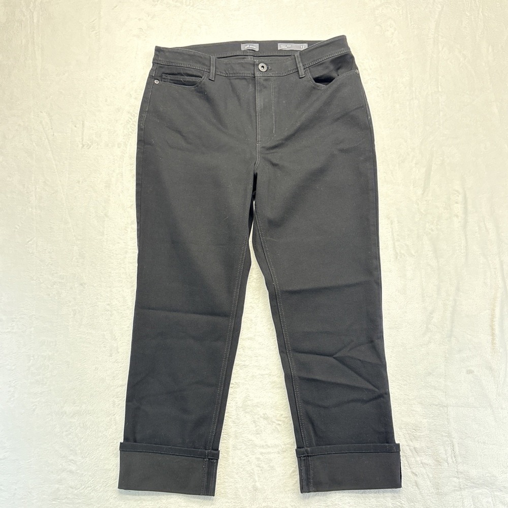 J Jill Denim High Rise Straight Leg Jeans Womens Size 12 Black Classic Cuff